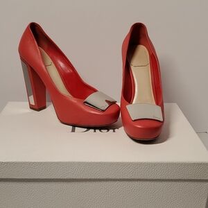Christian Dior Red Block Heel Pumps Size EU 39 A-9 US Narrow